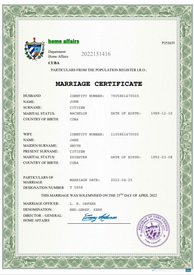 Download Cuba marriage certificate Word and PDF template Photoshop template